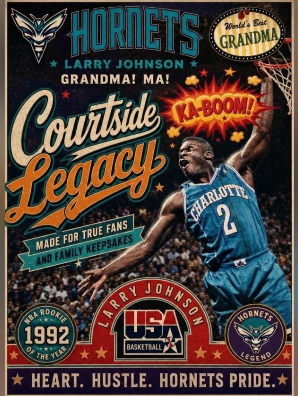 LARRY JOHNSON 8.5x11 OLD SCHOOL ULTRA GLOSSY ORIGINAL COLOR ART DUNK POSTER SET!